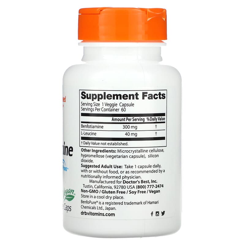 Doctor's Best, Benfotiamine 300 with BenfoPure , 300 mg, 60 Veggie Caps