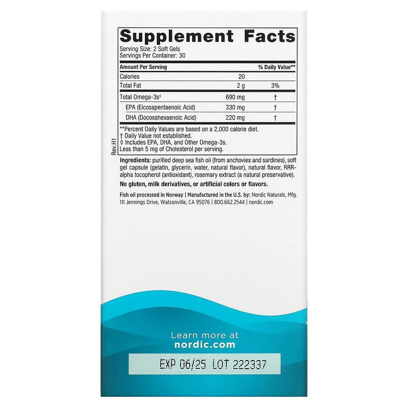 Nordic Naturals, Omega-3, Lemon, 60 Soft Gels (345 mg per Soft Gel)
