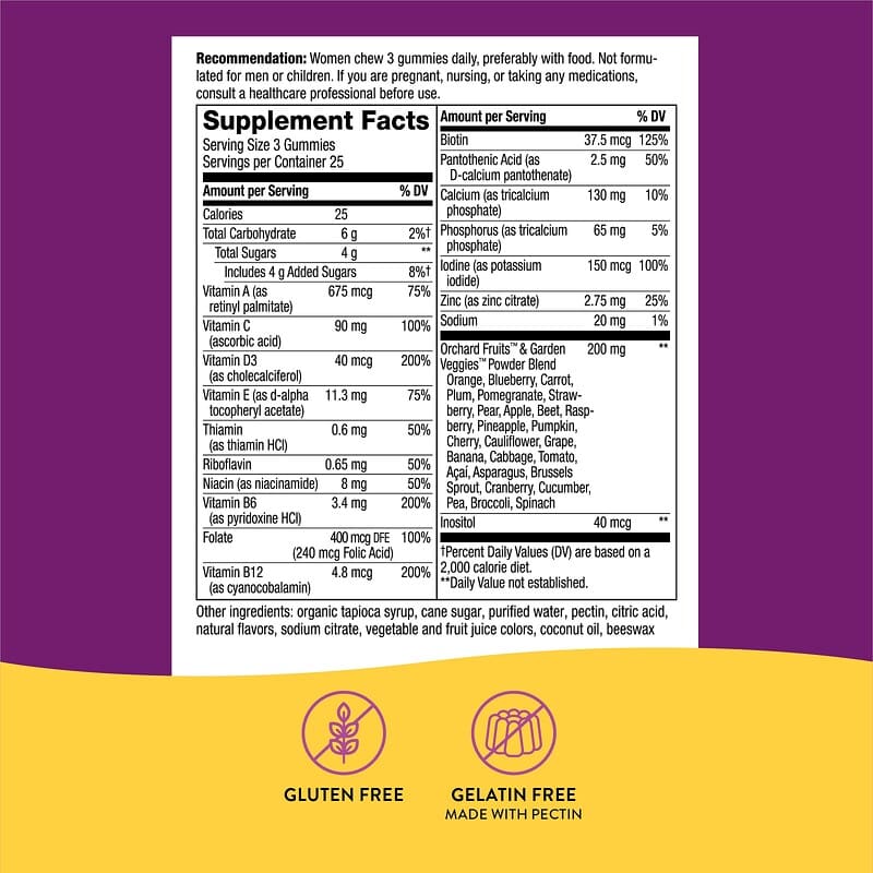 Nature's Way, Alive! Women's Premium Gummy Multivitamin, Grape, Cherry &amp; Blueberry Acai, 75 Gummies
