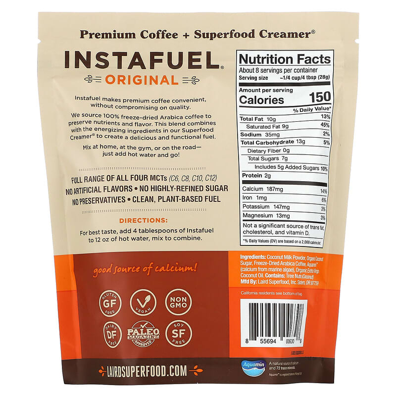 Laird Superfood, Instant Latte, Coffee + Creamer + Adaptogens, Sweet &amp; Creamy, 8 oz (227 g)