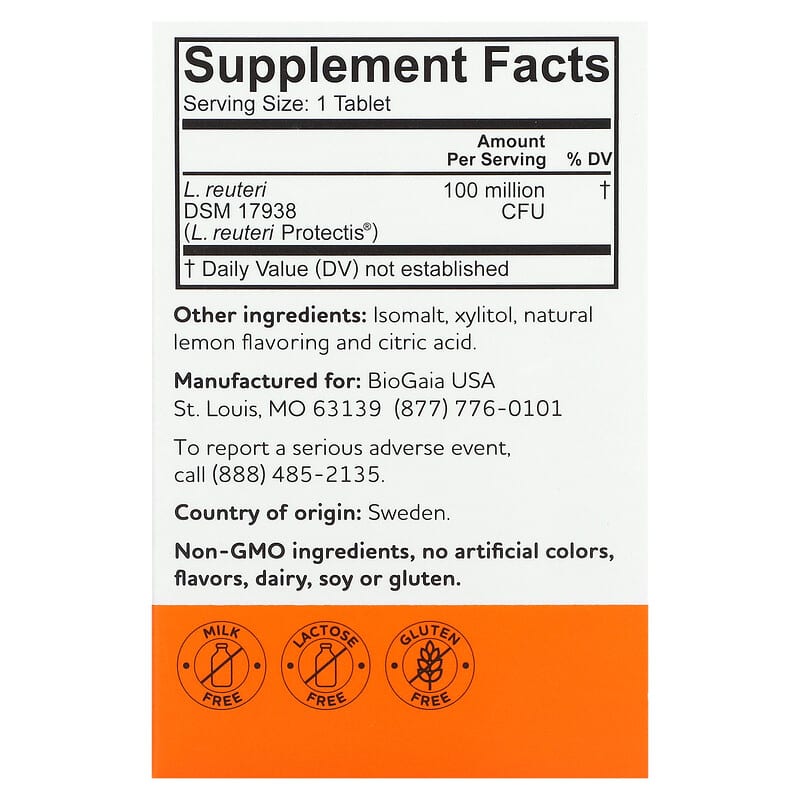 BioGaia, Protectis Kids, For Gut Comfort, Lemon, 100 Million CFU , 30 Probiotic Chewable Tablets