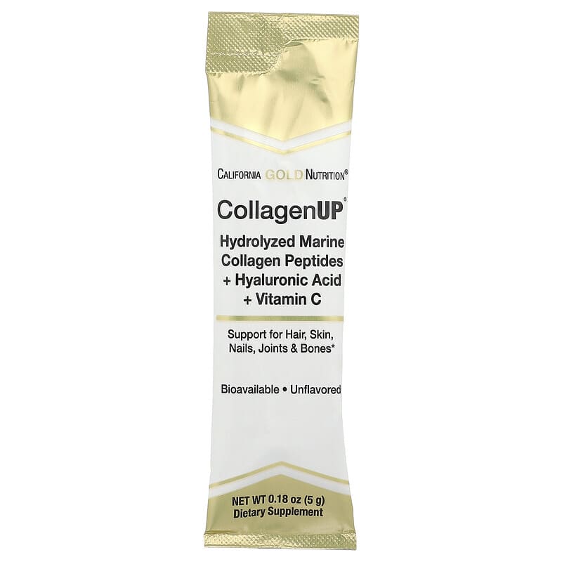 California Gold Nutrition, CollagenUP®, Hydrolyzed Marine Collagen Peptides with Hyaluronic Acid and Vitamin C, Unflavored, 10 Packets, 0.18 oz (5 g) Each