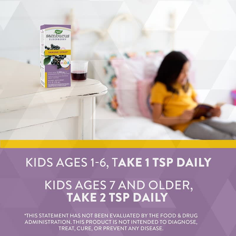 Nature's Way, Sambucus® Kids, Immune Syrup Elderberry with Propolis &amp; Echinacea, Ages 2+, 4 fl oz (120 ml)