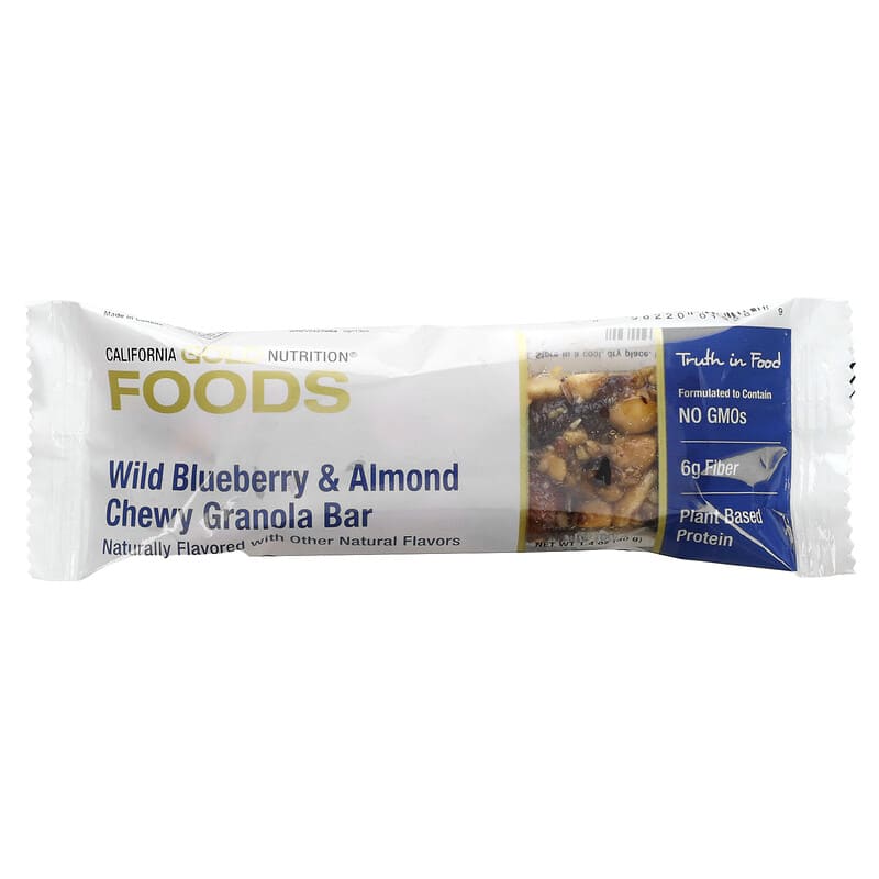 California Gold Nutrition, Foods, Wild Blueberry &amp; Almond Chewy Granola Bars, 12 Bars, 1.4 oz (40 g) Each