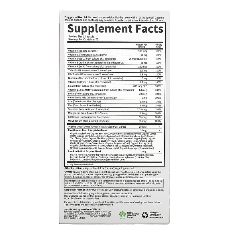 Garden of Life, Vitamin Code®, RAW One, Once Daily Multivitamin For Women, 75 Vegetarian Capsules