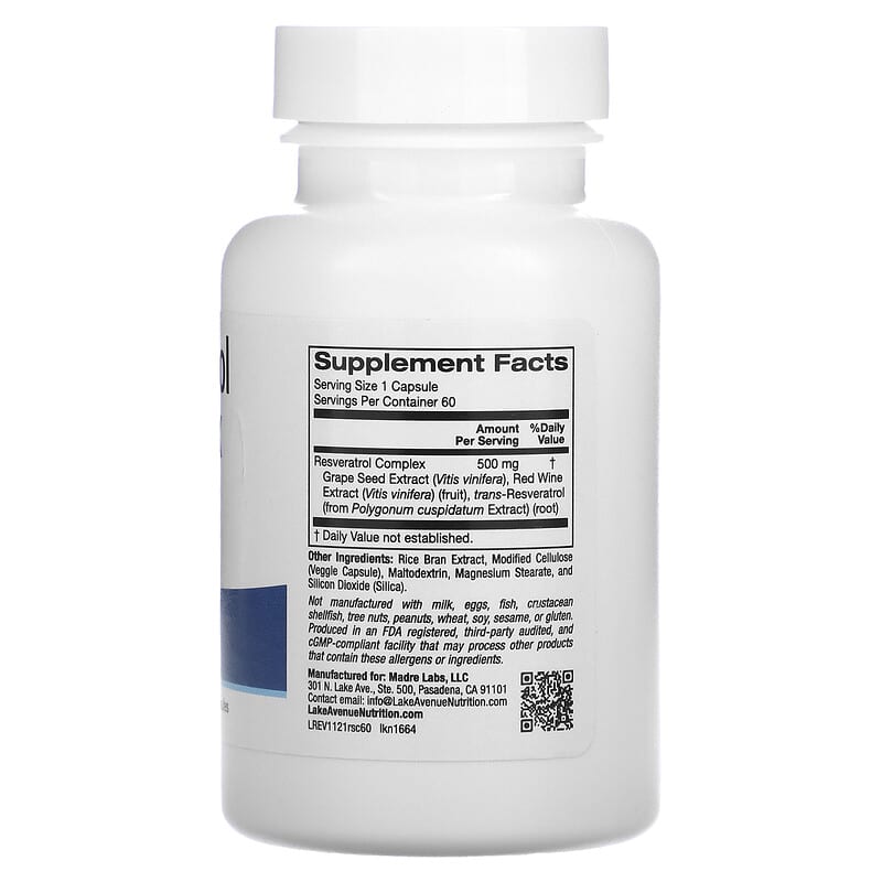 California Gold Nutrition, Resveratrol Complex with Grape Seed Extract, Red Wine Extract, and trans-Resveratrol, 60 Veggie Capsules