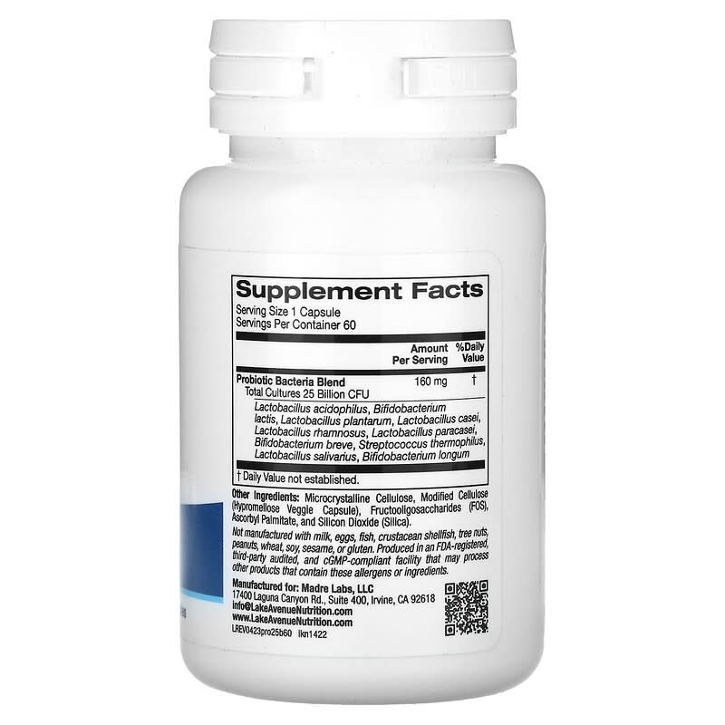 California Gold Nutrition, Probiotics with Lactobacillus acidophilus, Bifidobacterium lactis, Lactobacillus plantarum, and Lactobacillus casei, 10 Strain Blend, 25 Billion CFU, 60 Veggie Capsules