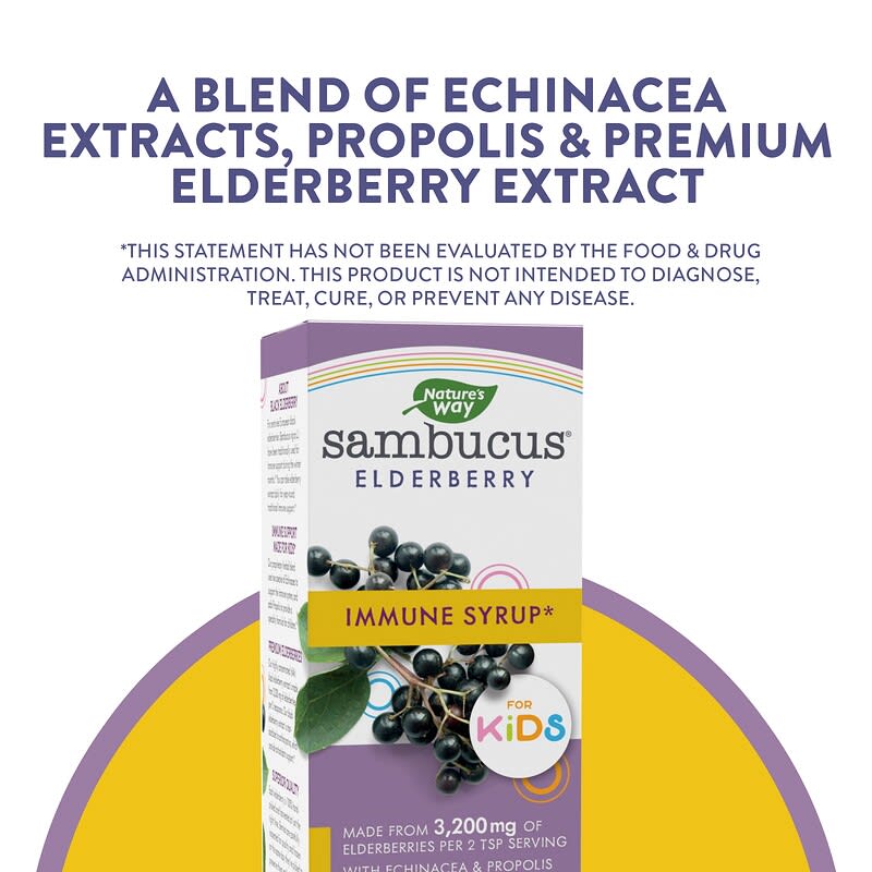 Nature's Way, Sambucus® Kids, Immune Syrup Elderberry with Propolis &amp; Echinacea, Ages 2+, 4 fl oz (120 ml)