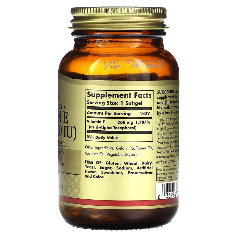 Solgar, Vitamin E, 268 mg (400 IU), 100 Softgels