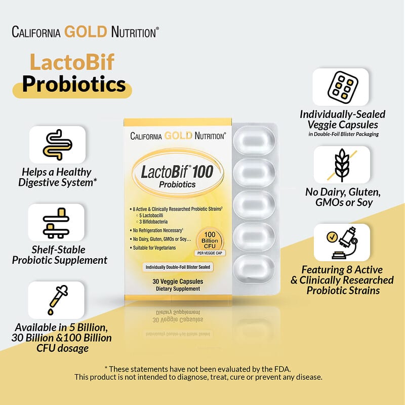California Gold Nutrition, LactoBif® 30 Probiotics, 30 Billion CFU, 60 Veggie Capsules