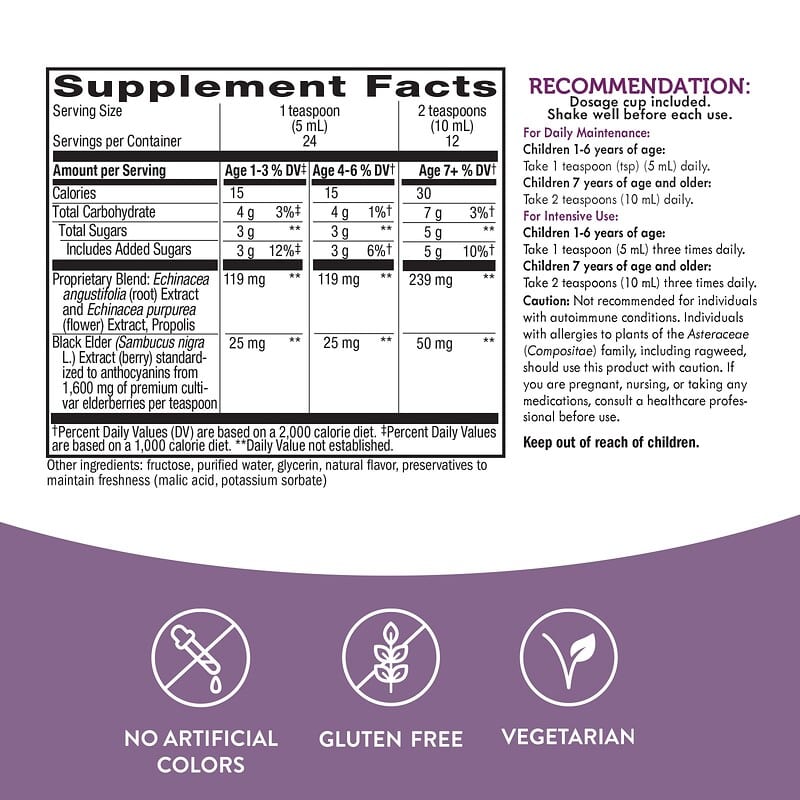 Nature's Way, Sambucus® Kids, Immune Syrup Elderberry with Propolis &amp; Echinacea, Ages 2+, 4 fl oz (120 ml)