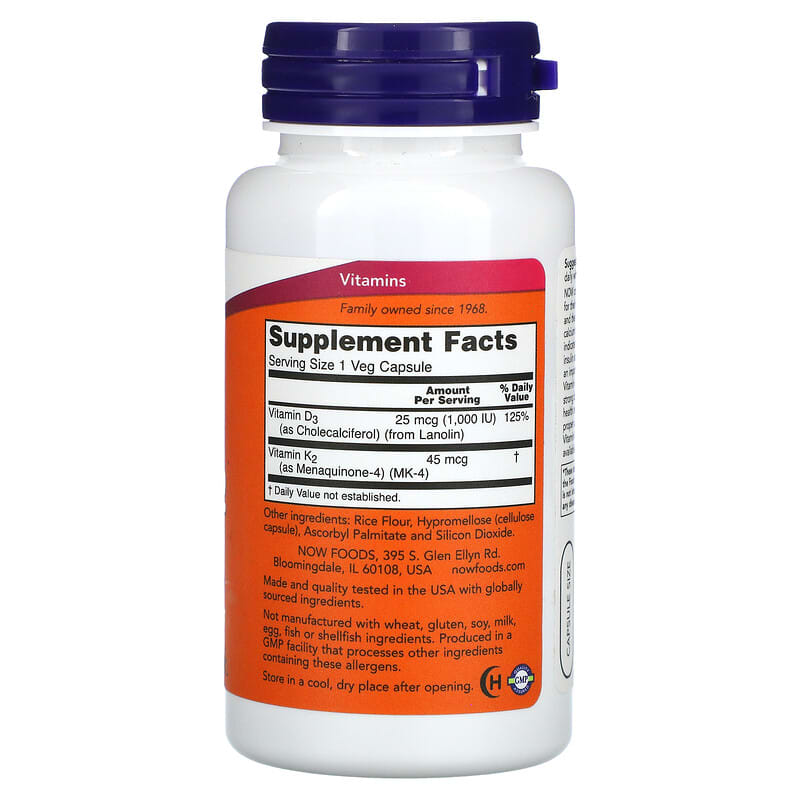 NOW Foods, Vitamin D-3 &amp; K-2, 120 Capsules