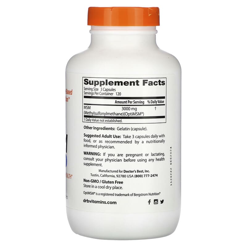 Doctor's Best, MSM with OptiMSM®, 360 Capsules (1,000 mg  per Capsule)