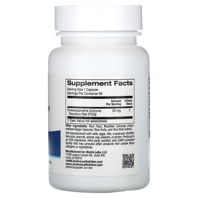 California Gold Nutrition, PQQ, 20 mg, 60 Veggie Capsules