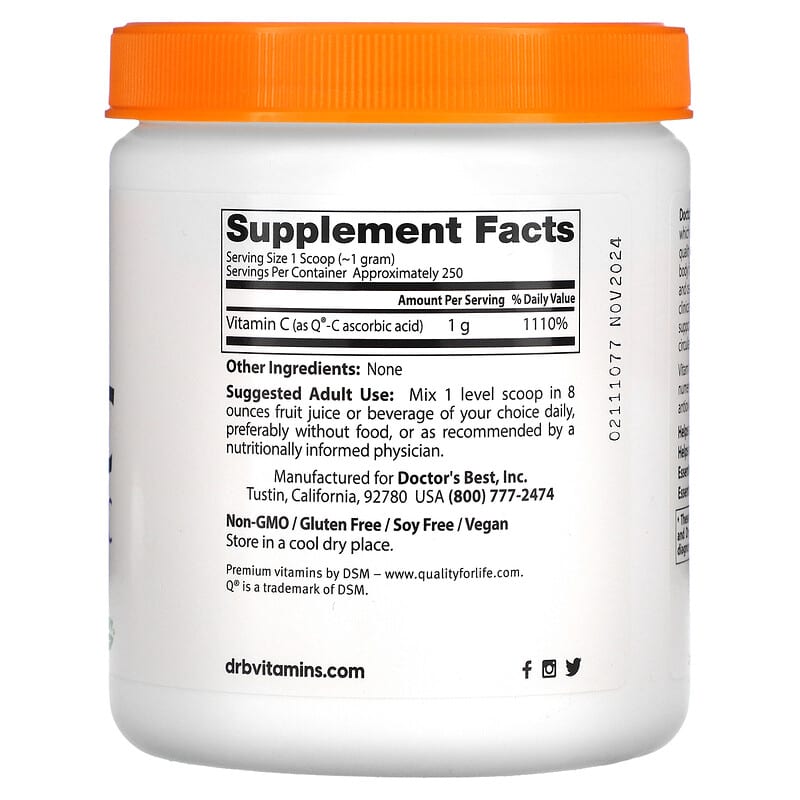 Doctor's Best, Pure Vitamin C Powder with Q®-C, 8.8 oz (250 g)