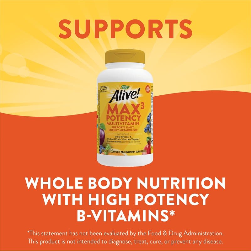 Nature's Way, Alive! Max3 Potency, Adult Complete Multivitamin, No Added Iron, 180 Tablets