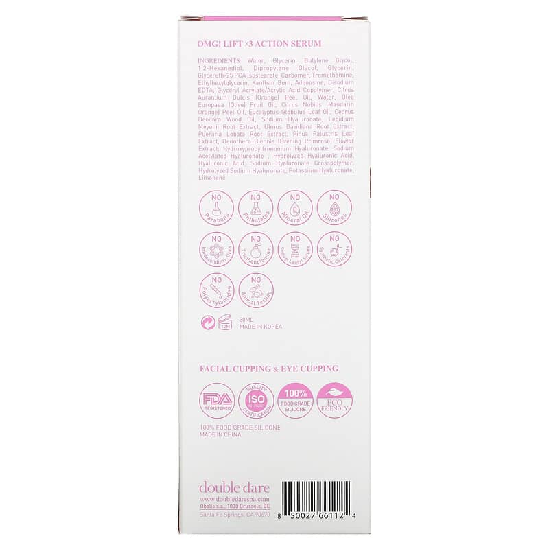 Double Dare, OMG! Lift x3 Action Serum with Facial Cupping Eye Cupping, 3 Piece Kit