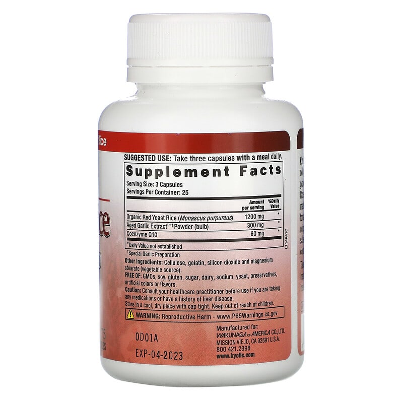 Kyolic, Aged Garlic Extract, Red Yeast Rice Plus CoQ10,  Formula 114, 75 Capsules