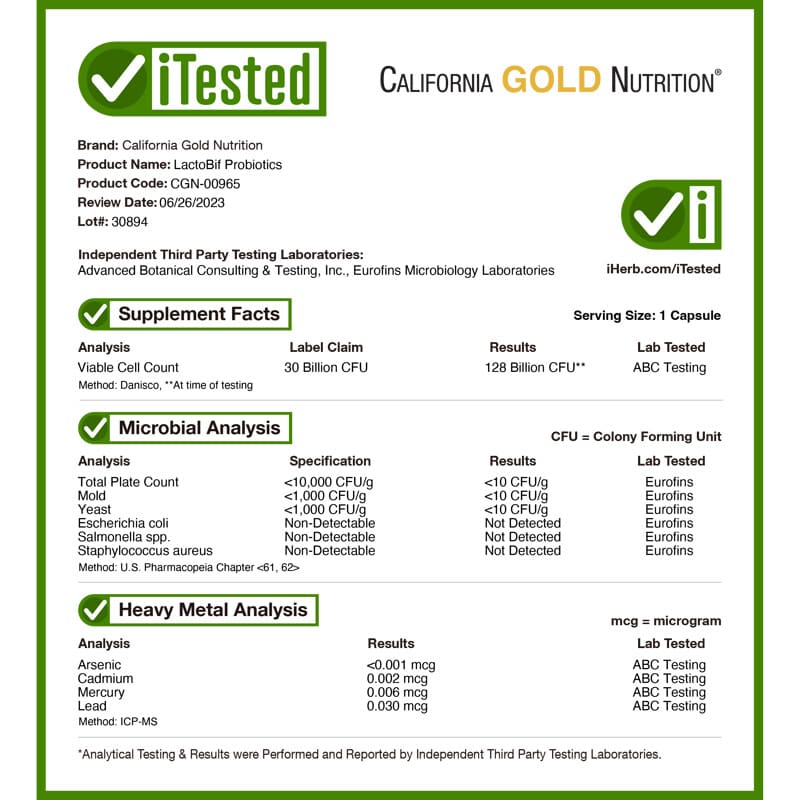 California Gold Nutrition, LactoBif® 30 Probiotics, 30 Billion CFU, 60 Veggie Capsules
