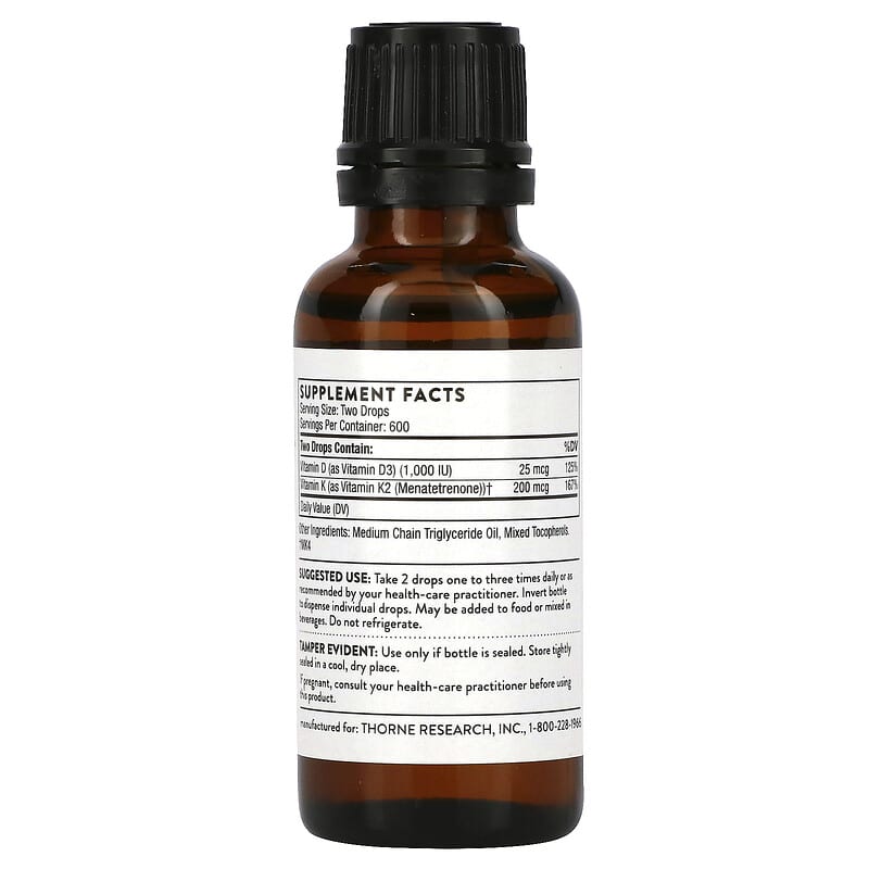 Thorne, Vitamin D + K2, 1 fl oz (30 ml)