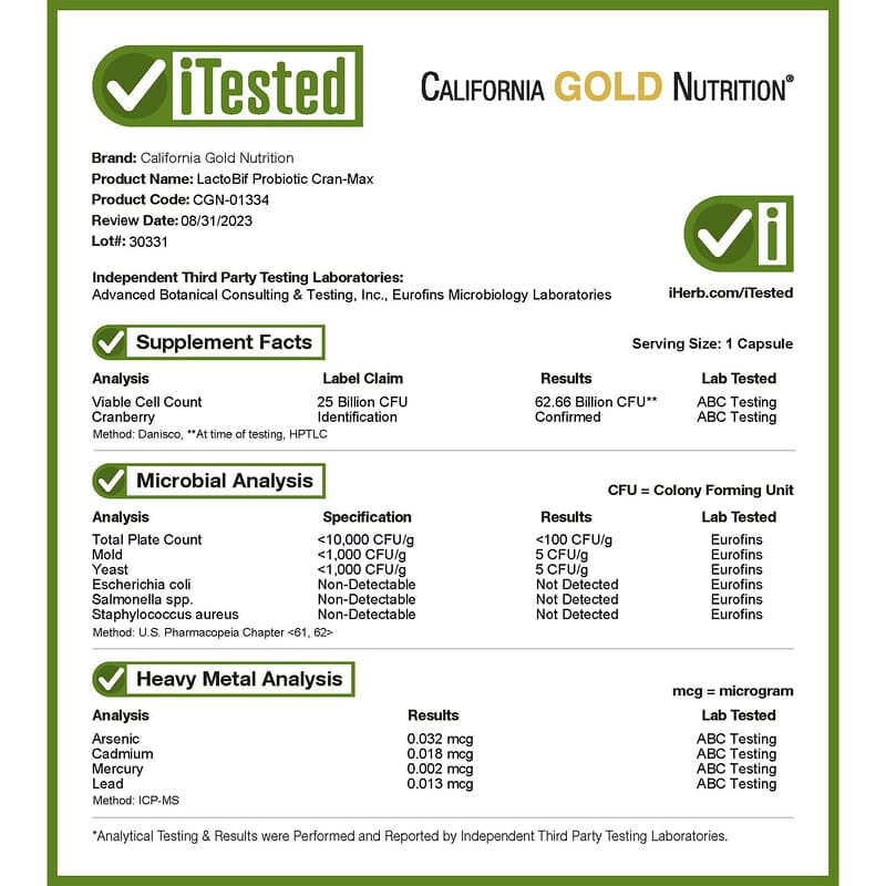 California Gold Nutrition, CranMax® LactoBif® Probiotics, 25 Billion CFU, 30 Veggie Capsules