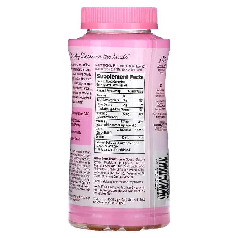 Nature's Bounty, Optimal Solutions®, Hair, Skin &amp; Nails Gummies, Strawberry, 140 Gummies