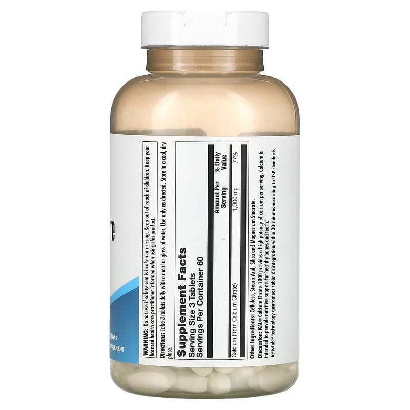 KAL, Calcium Citrate 1000, 180 Tablets (333 mg per Tablet)