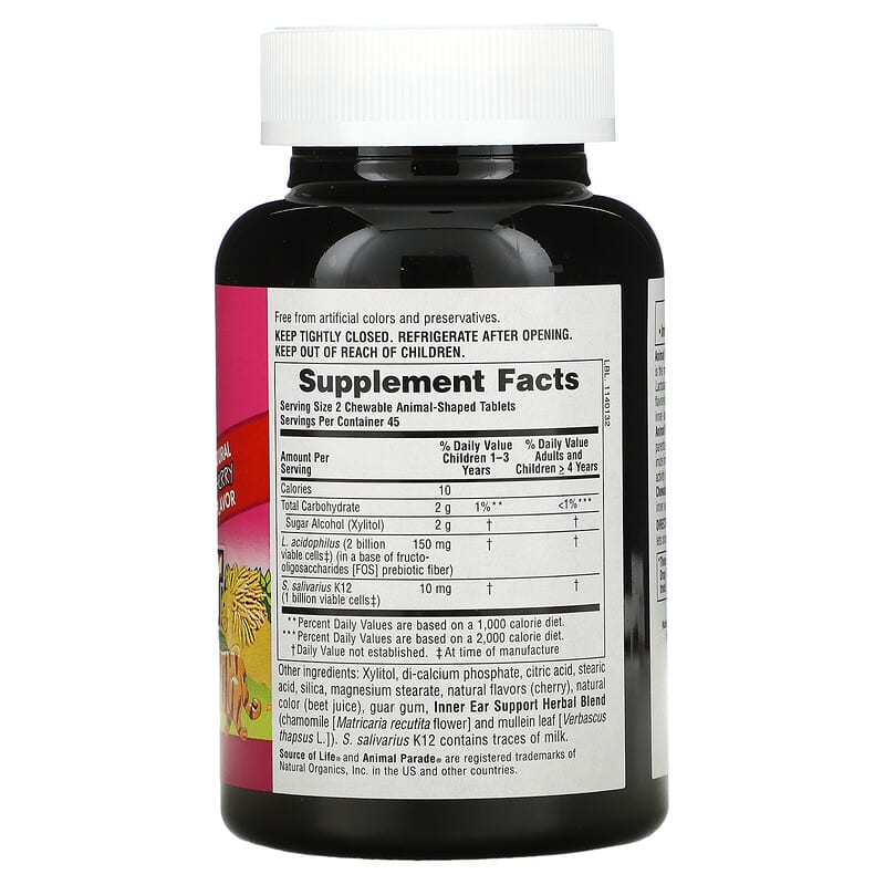 NaturesPlus, Animal Parade, Inner Ear, Children's Chewable, Cherry, 90 Animal-Shaped Tablets
