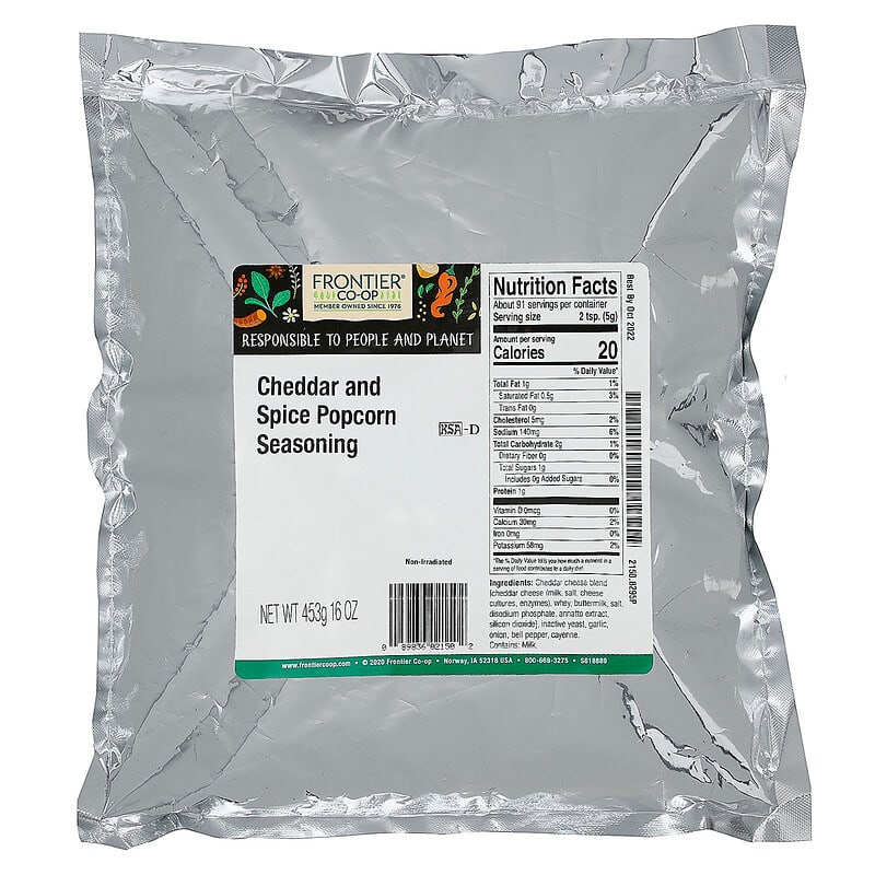 Frontier Co-op, Popcorn Seasoning, Cheddar &amp; Spice, 16 oz (453 g)
