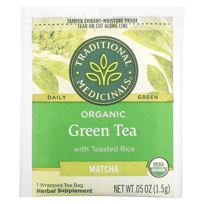 Traditional Medicinals, Organic Green Tea Matcha with Toasted Rice, 16 Wrapped Tea Bags, 0.85 oz (24 g)