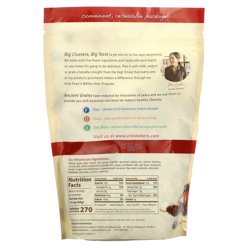 Erin Baker's, Homestyle Granola with Ancient Grains, Fruit &amp; Nut, 12 oz (340 g)