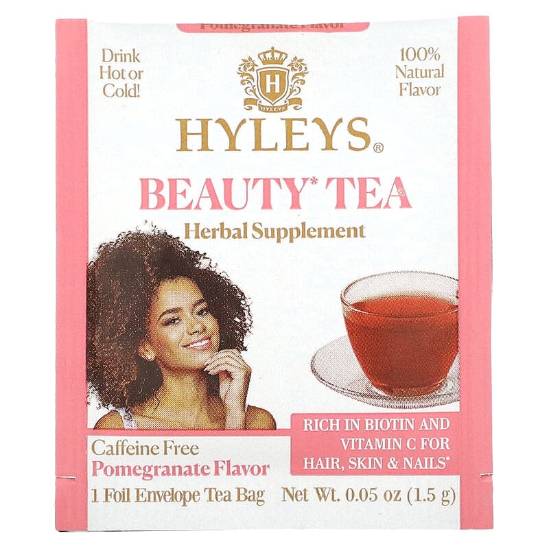 Hyleys Tea, Beauty Tea, Pomegranate, Caffeine-Free, 25 Foil Envelope Tea Bags, 1.32 oz (37.5 g)