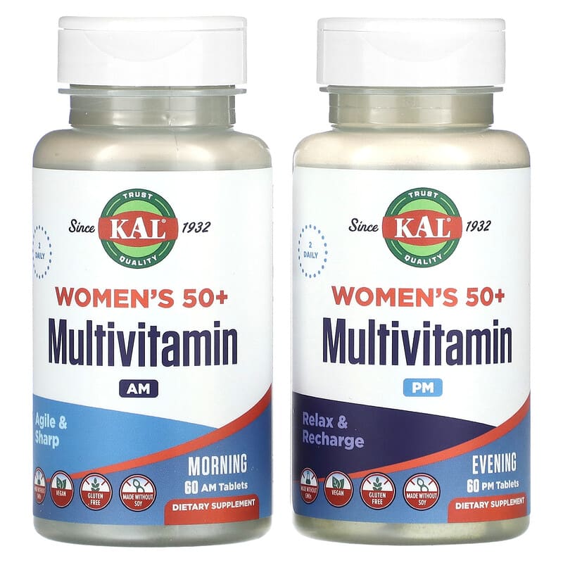 KAL, Women's 50+ Multivitamin, Morning &amp; Evening, 2 Pack, 60 Tablets Each