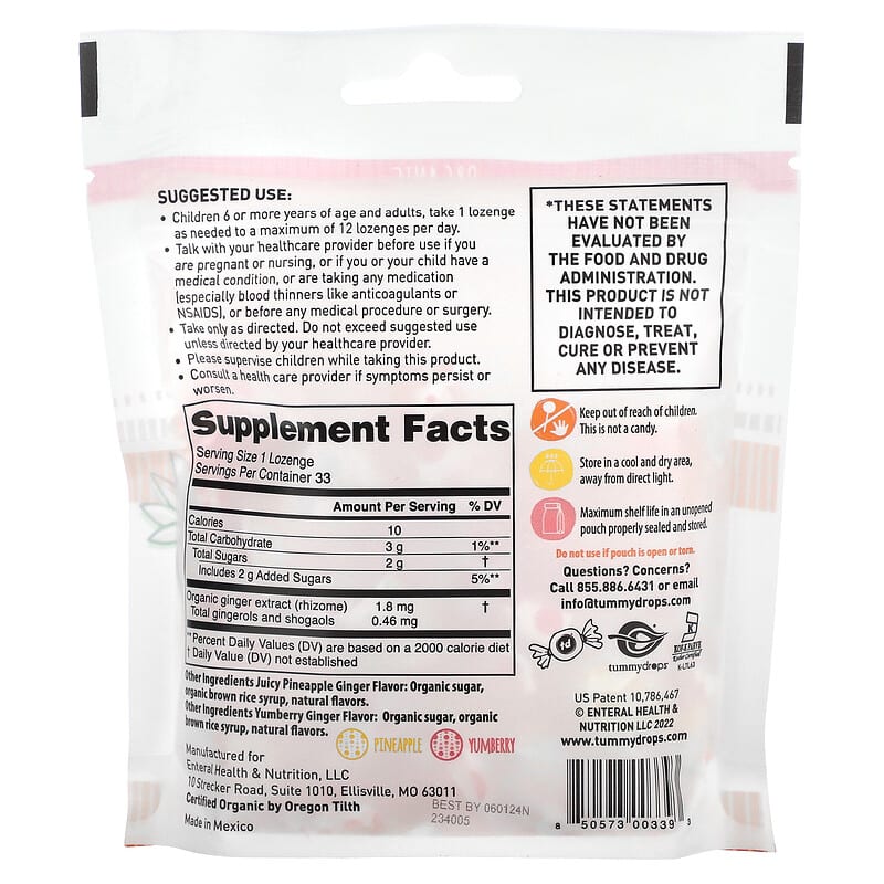 Tummydrops, Organic Juicy Pineapple Ginger &amp; Yumberry Ginger, 33 Lozenges