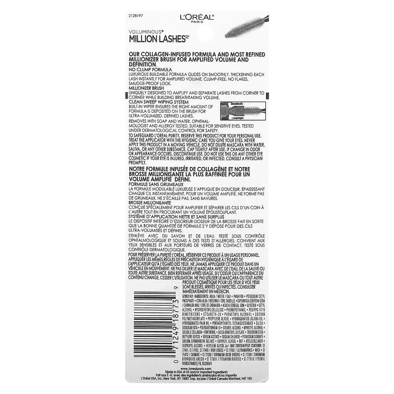 L'Or?al, Voluminous, Million Lashes Mascara, 635 Blackest Black, 0.3 fl oz (9 ml)