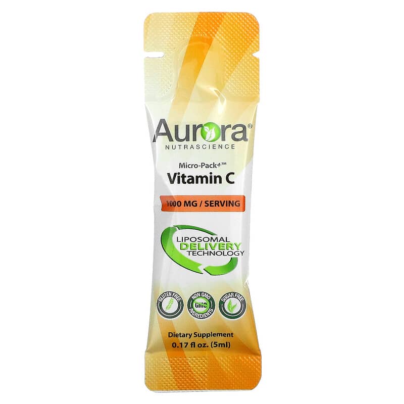Aurora Nutrascience, Micro-Pack+ Liposomal Vitamin C, 1,000 mg, 30 Single-Serve Liquid Packets, 0.24 fl oz (7 ml) Each