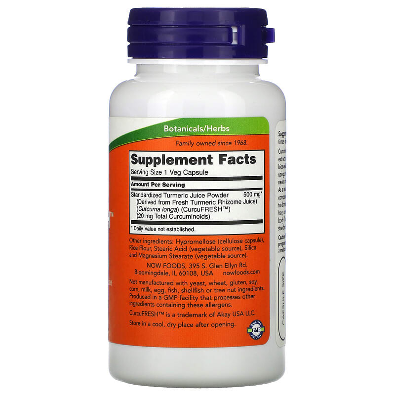 NOW Foods, CurcuFresh Curcumin, 500 mg, 60 Veg Capsules