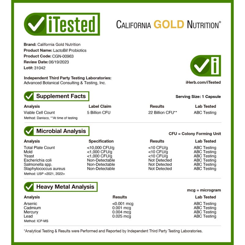 California Gold Nutrition, LactoBif 5 Probiotics, 5 Billion CFU, 60 Veggie Capsules