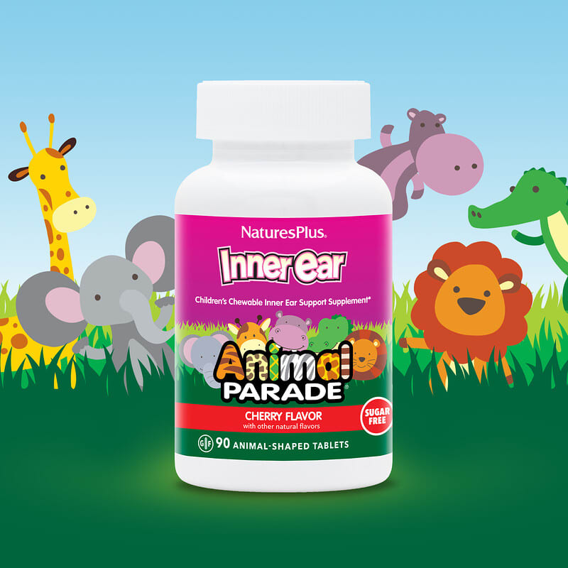 NaturesPlus, Source of Life, Animal Parade, Children's Chewable Inner Ear Support, Natural Cherry, 90 Animal-Shaped Tablets