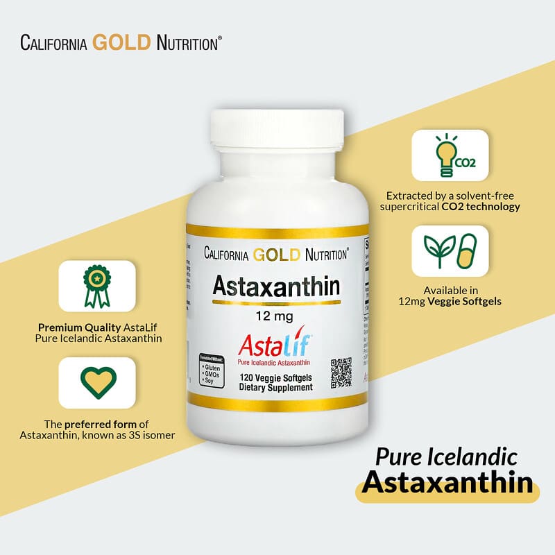 California Gold Nutrition, Astaxanthin, Astalif Pure Icelandic, 12 mg, 120 Veggie Softgels