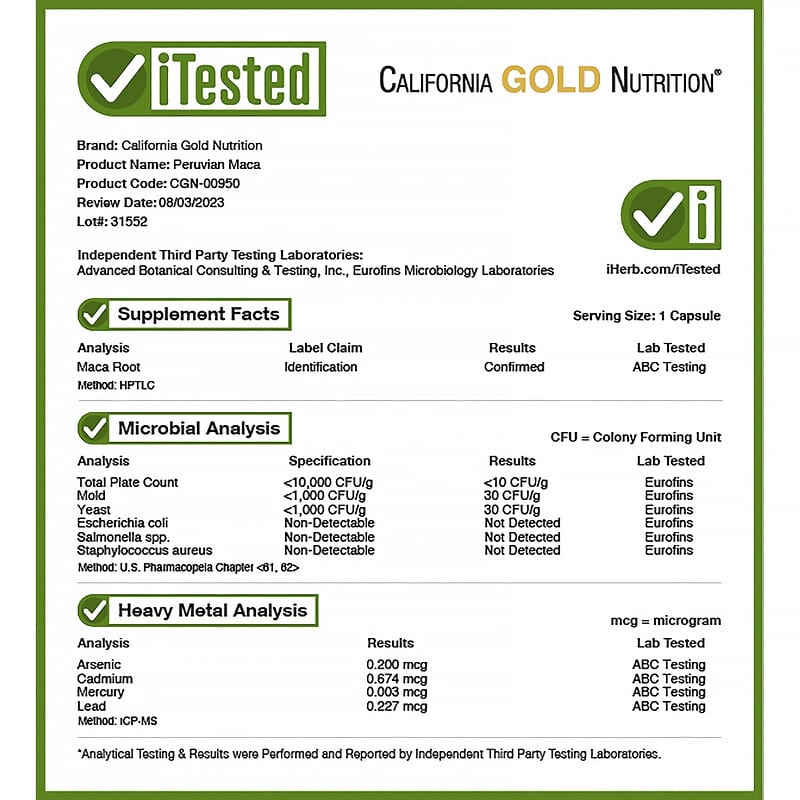 California Gold Nutrition, Peruvian Maca, 500 mg, 240 Veggie Caps