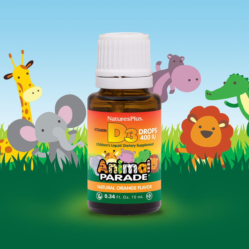 NaturesPlus, Animal Parade, Vitamin D3 Drops, Natural Orange, 400 IU, 0.34 fl oz (10 ml)