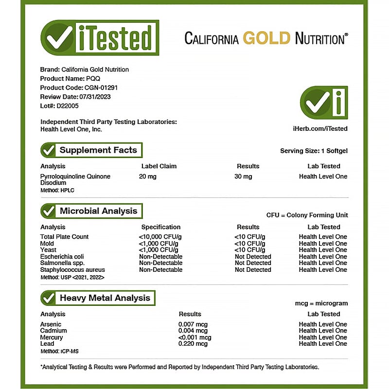 California Gold Nutrition, PQQ, 20 mg, 30 Veggie Softgels