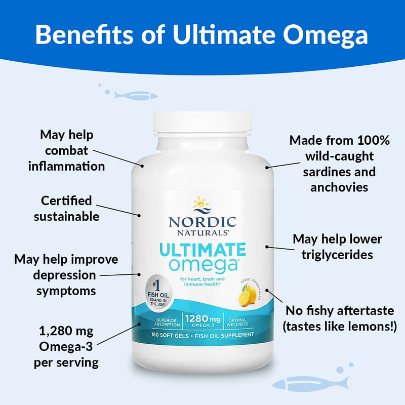 Nordic Naturals, Ultimate Omega, Lemon, 640 mg, 180 Soft Gels