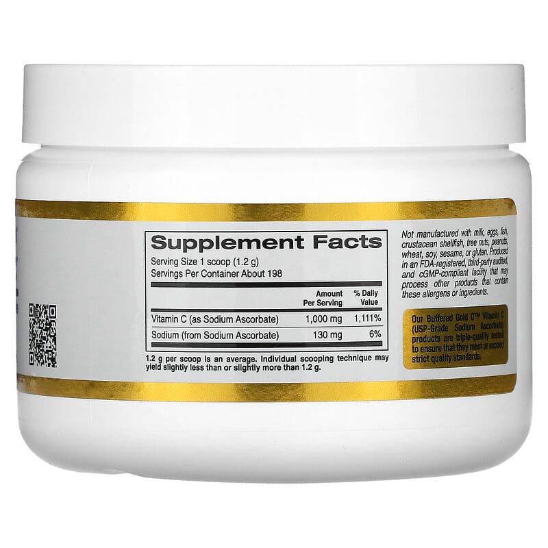 California Gold Nutrition, Buffered Gold C, Non-Acidic Vitamin C Powder, Sodium Ascorbate, 8.40 oz (238 g)