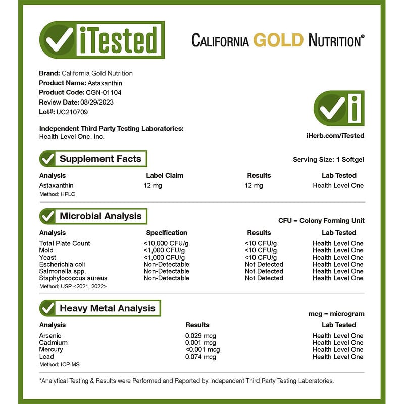 California Gold Nutrition, Astaxanthin, Astalif Pure Icelandic, 12 mg, 120 Veggie Softgels