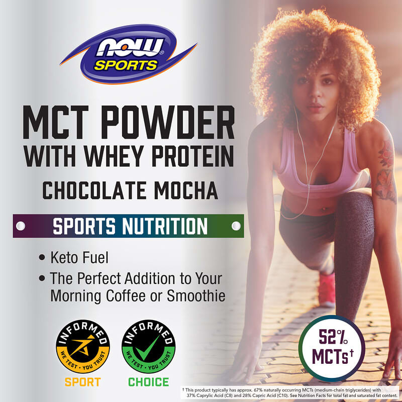 NOW Foods, Sports, MCT Powder with Whey Protein, Chocolate Mocha, 1 lb (454 g)