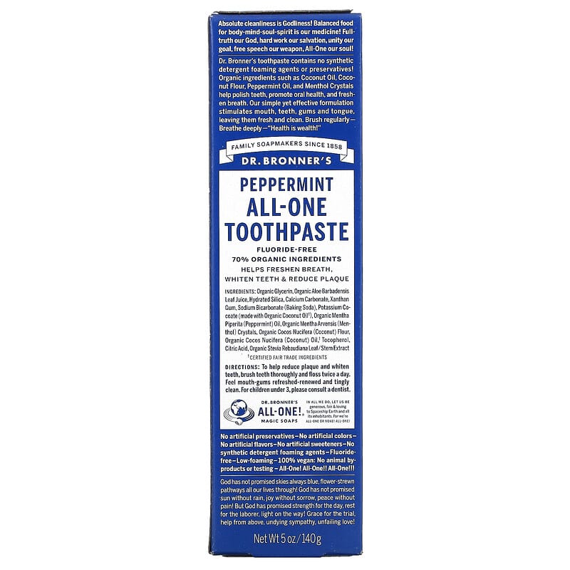 Dr. Bronner's, All-One Toothpaste, Peppermint, 5 oz (140 g)