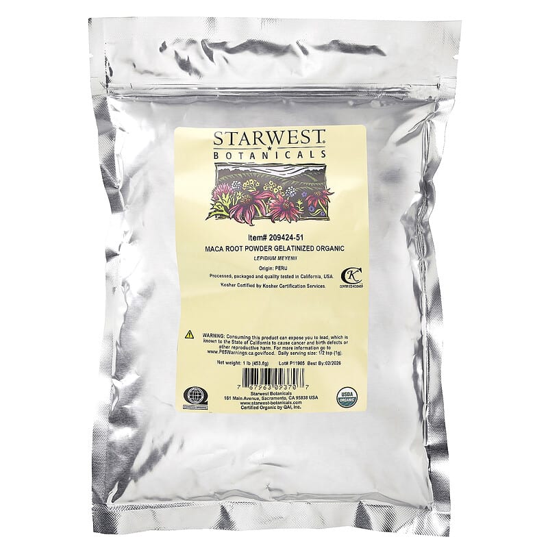 Starwest Botanicals, Organic Maca Root Powder Gelatinized, 1 lb (453.6 g)