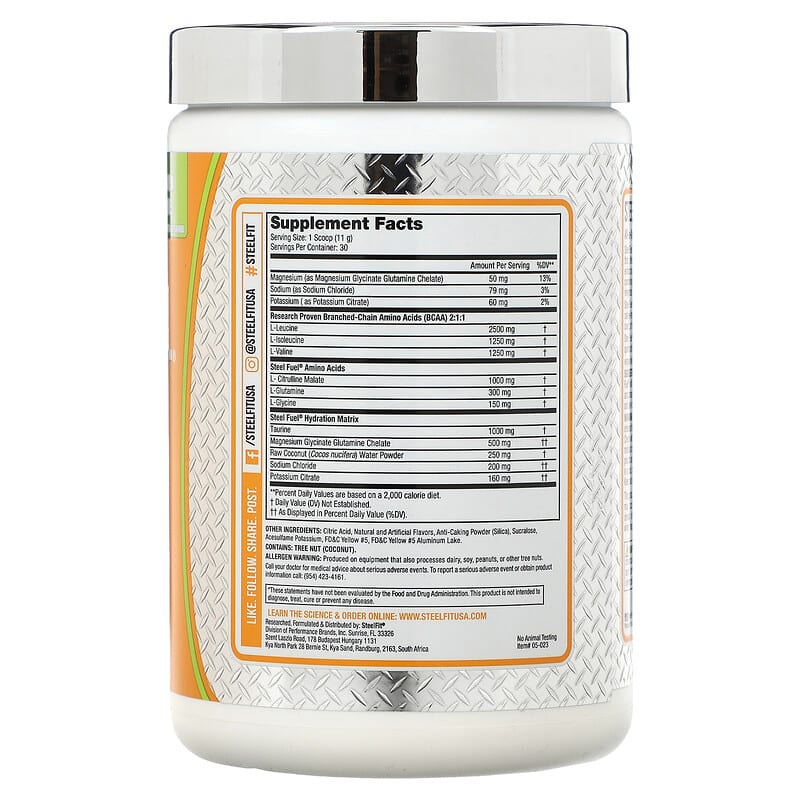 SteelFit, Steel Fuel, All-In-One BCAA + Hydration Formula, Lemon Lime, 11.64 oz (330 g)